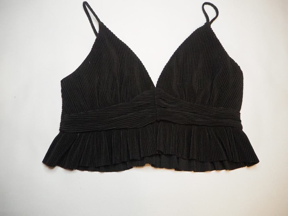 Urban Outfitters Womens M Black Plisse Twist Front Ruffle Peplum Cami Tie Back